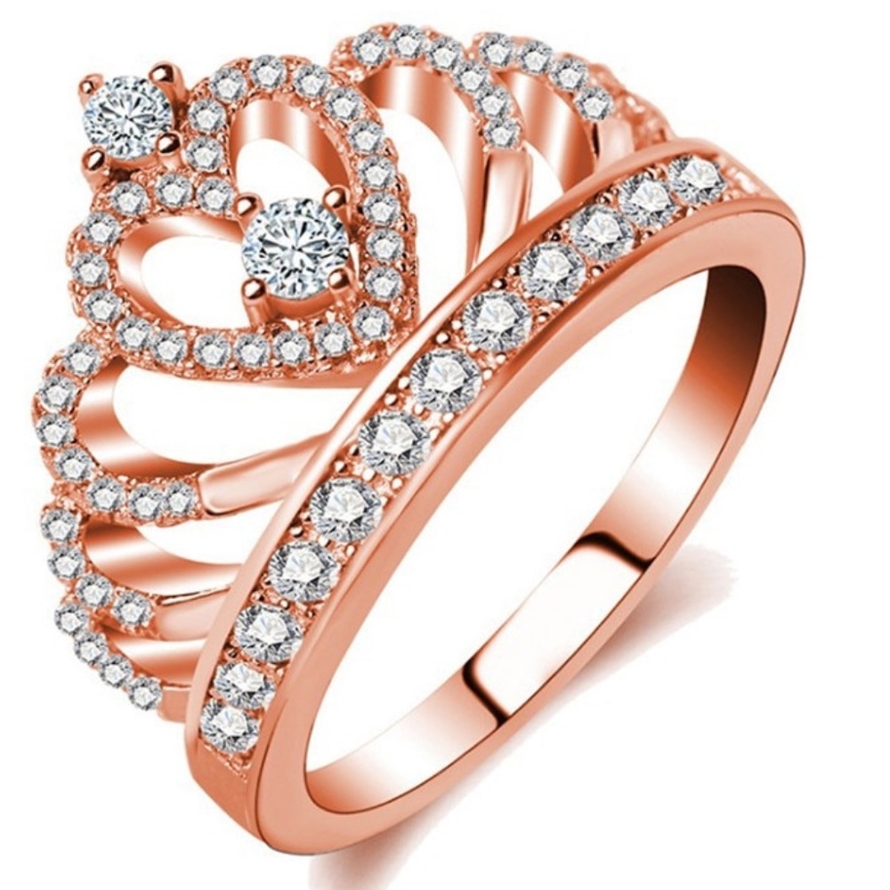 Crown Ring Women's  Crystal Ring rose gold Sz 6,7,8
